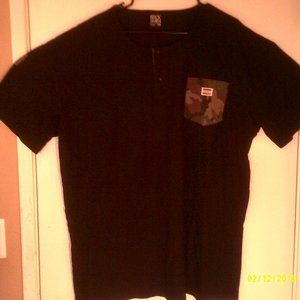 ROCK SMITH "Camo Pocket Collarless" MEN'S BLACK CASUAL SHIRT 2XL